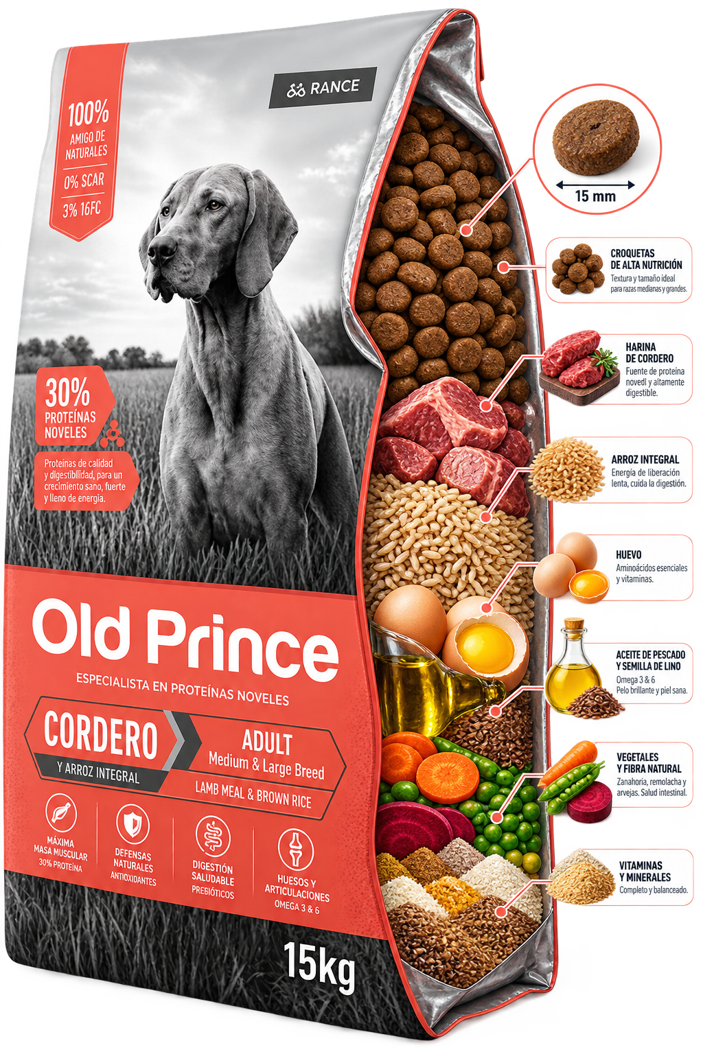 OLD PRINCE Adult Cordero Arroz M&L 15 kg - Imagen 2